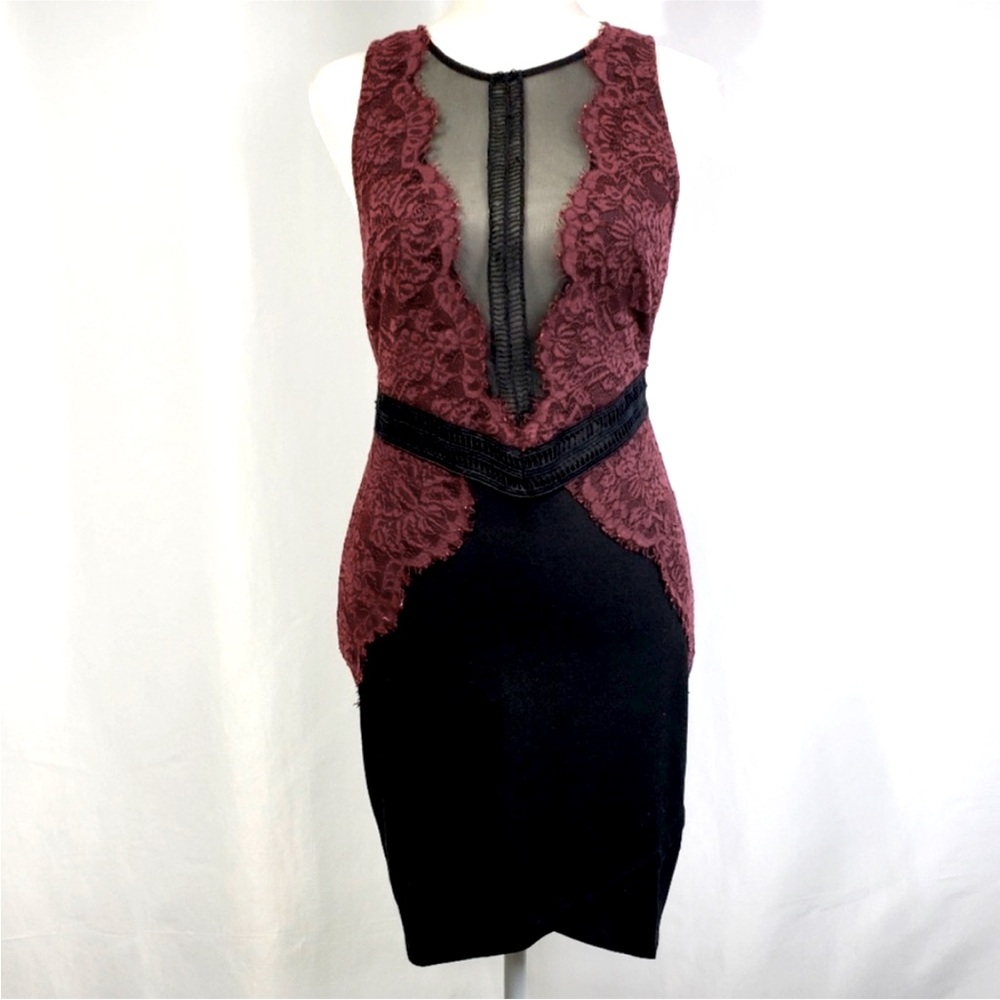Astr The Label Black & Deep Burgundy Lace Dress With Cut Outs Size Small